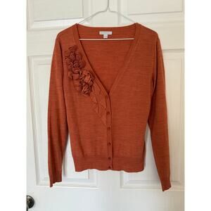 New York & Company Burnt Orange Floral Detail Cardigan | Size M